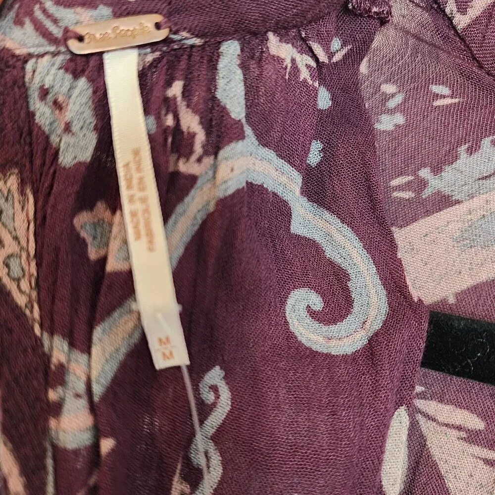 Free People sz M Sweet Thing Paisley tunic dress Wine color New